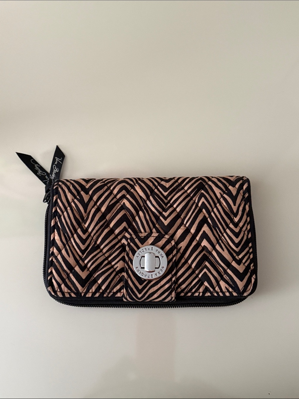 Vera Bradley Pink and Black Zebra Print Quilted Turn-Lock Zip Wallet NWOT never